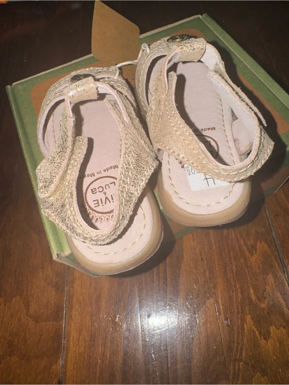 Livie & Luca Girls' Gold Glitter Flower Strap Sandals